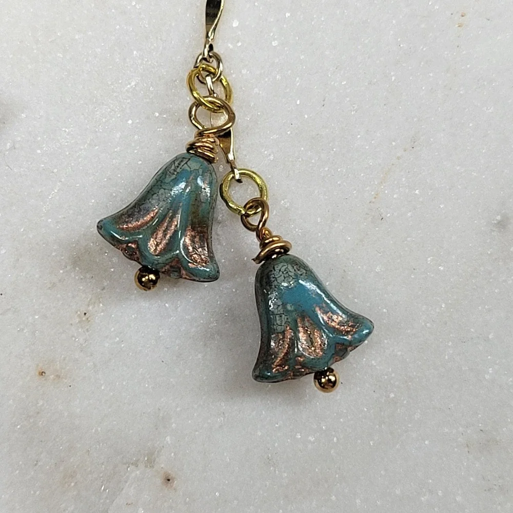 Blue Lily Flower Dangle Drop Earrings Handmade Beaded Whimsical Fairy Boho NEW